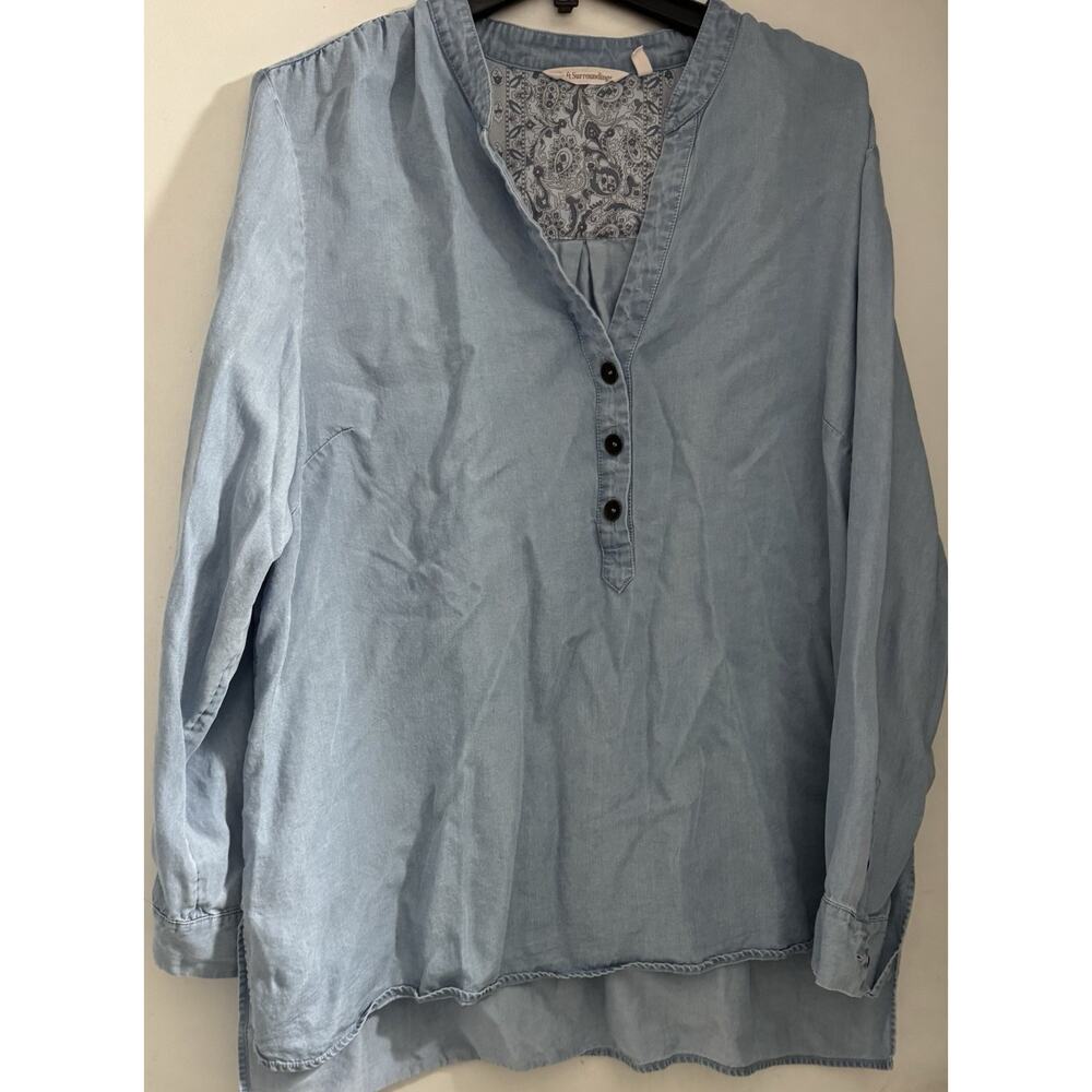 Soft Surroundings Women’s Blue Chambray Long Sleeve Top 100% Cotton Size 1X